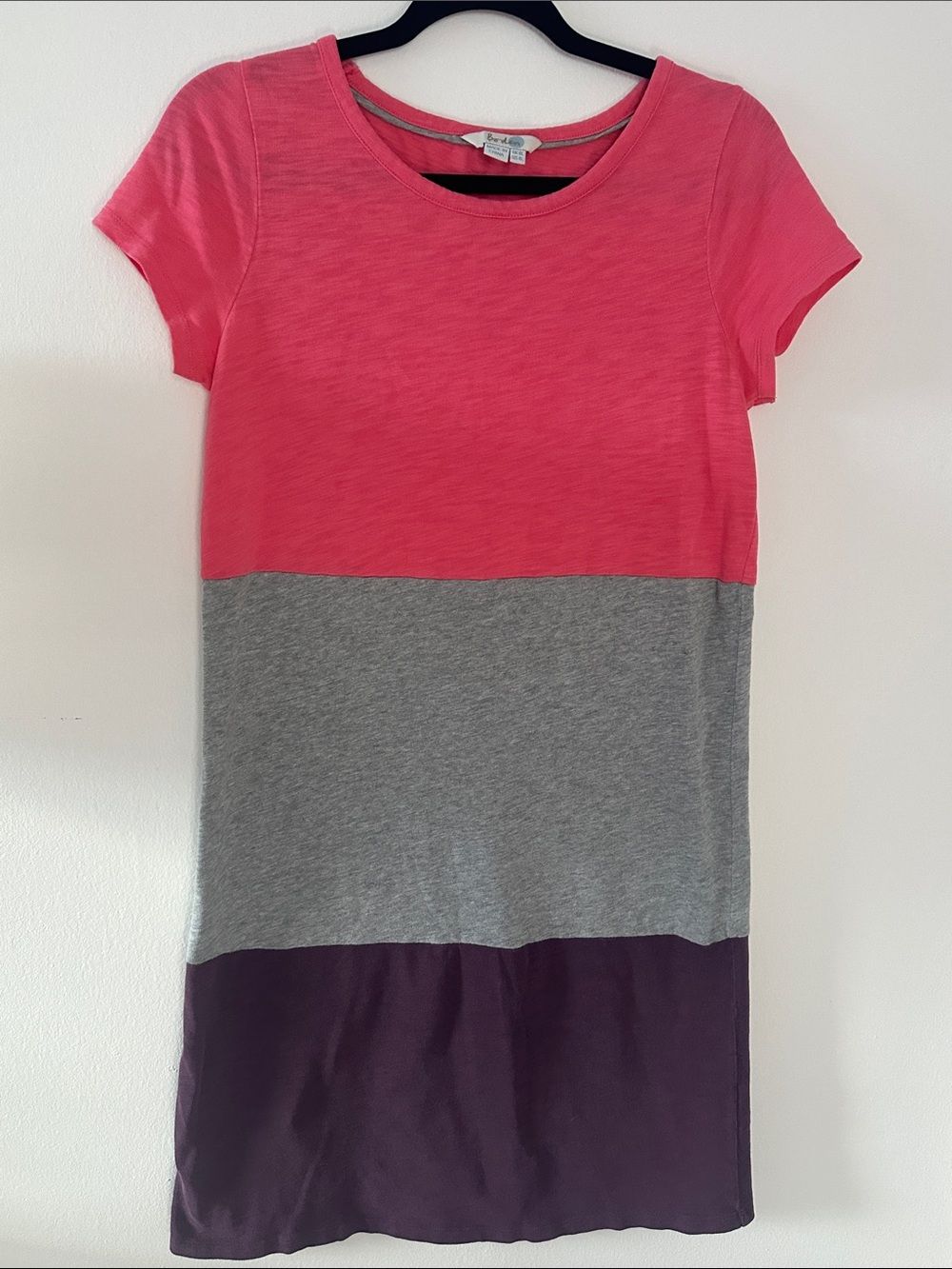 Boden Cotton Colorblock Short Sleeve Dress - Pink, Gray & Deep Purple Size 4